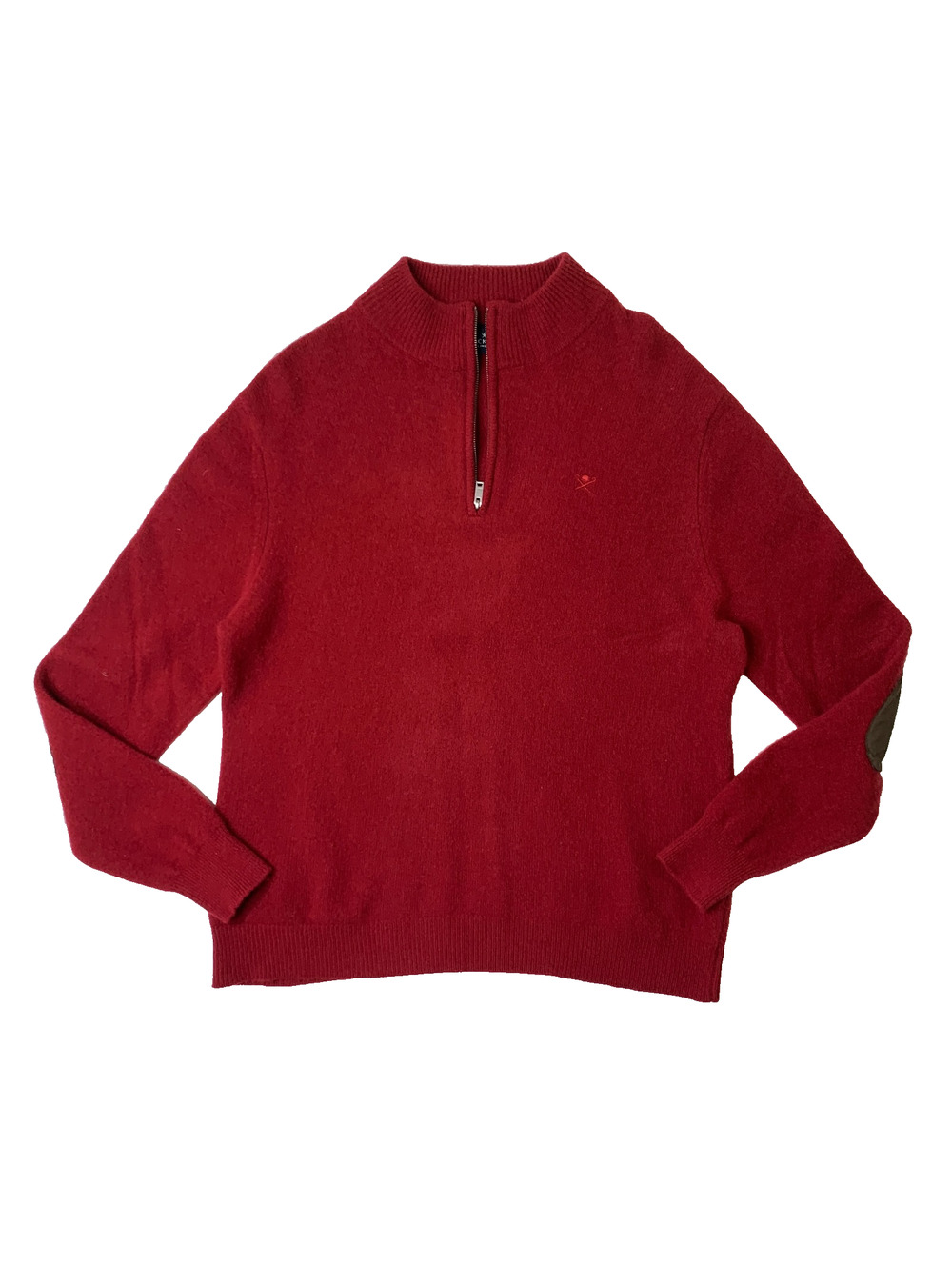 Hackett Sweater Mens Extra Large Winter Red Wool Padded Elbow Mock Neck Pullover